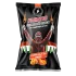 Black snack bag with a cartoon archer/worker figure raising flaming torches and bold 'FANATIC' text, chili cheese flavor label.