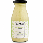 Bottle of Gastrochil Hegyes Erős Mayo hot mayo sauce, 200 ml, with a pale yellow label and green chili illustrations on white background.